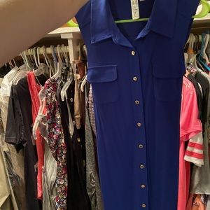 Cobalt blue dress with gold buttons